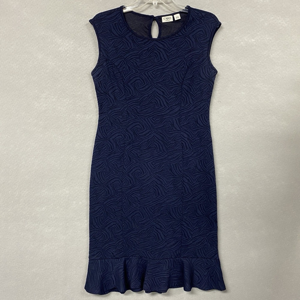 Cato Womens S Fit Flare Dress Navy Blue Textured Stretch Cocktail Office Formal